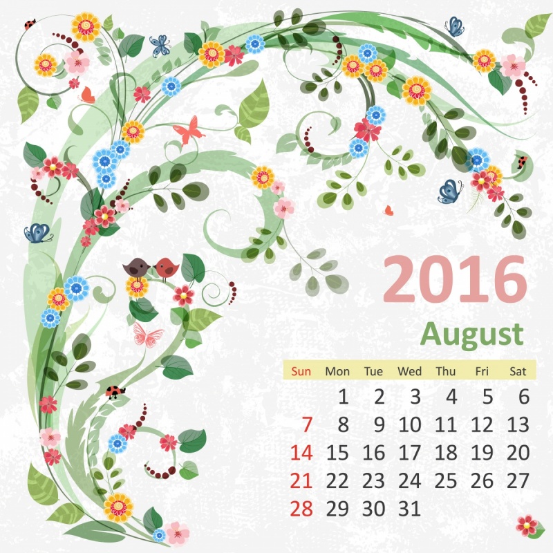 календарь август 2016